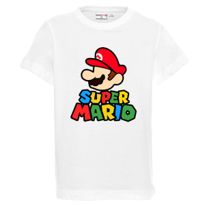 Бяла детска тениска- Супер Марио