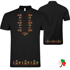 Мъжка черна поло тениска с мотиви на шевици