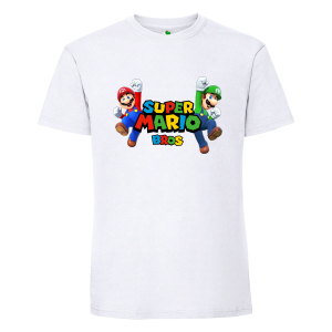Бяла мъжка тениска- Супер Марио