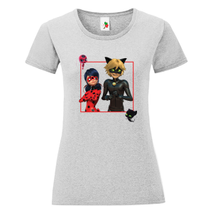 Цветна дамска тениска- Калинката и Черния котарак