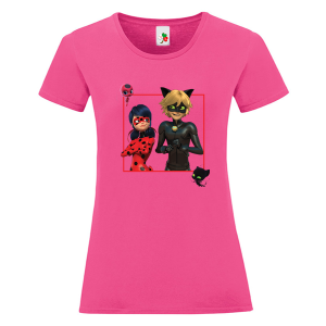 Цветна дамска тениска- Калинката и Черния котарак