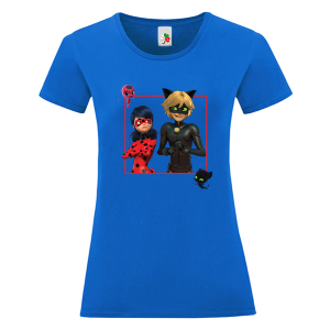 Цветна дамска тениска- Калинката и Черния котарак