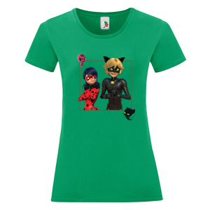 Цветна дамска тениска- Калинката и Черния котарак