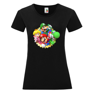 Черна дамска тениска- Супер Марио