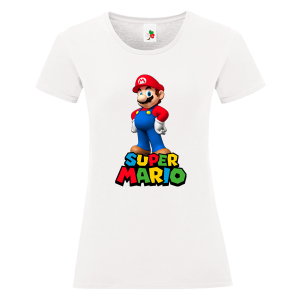 Бяла дамска тениска- Супер Марио