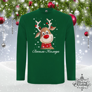Мъжка зелена коледна блуза- Еленче