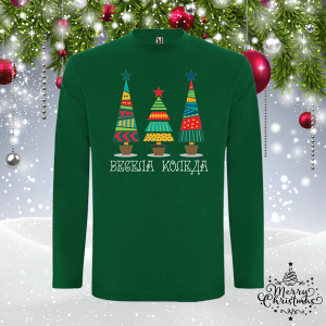 Мъжка зелена коледна блуза- Елхички
