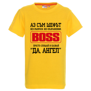 Цветна детска тениска- Аз съм шефът Ангел