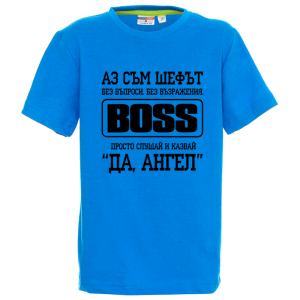 Цветна детска тениска- Аз съм шефът Ангел