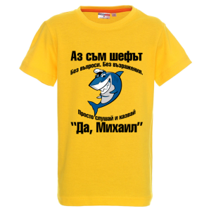 Цветна детска тениска- Аз съм шефът Михаил
