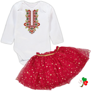 Бебешко боди  с мотиви на шевици + червено Туту