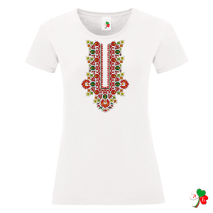 Дамска бяла тениска с мотиви на шевици