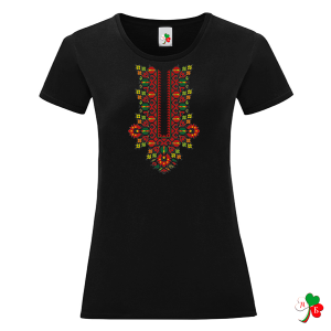 Черна дамска тениска с мотиви на шевици