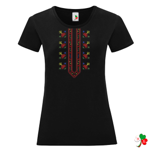 Дамска черна тениска с народни мотиви на шевици