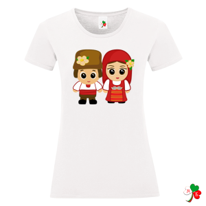 Дамска  бяла тениска с весели  народни мотиви.