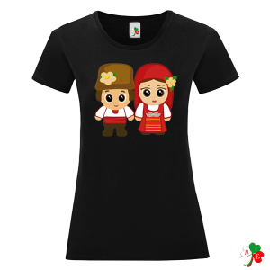 Дамска  черна тениска с весели  народни мотиви.