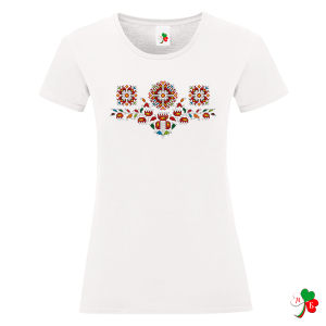 Бяла дамска тениска с народни мотиви- Букет елбетици. 