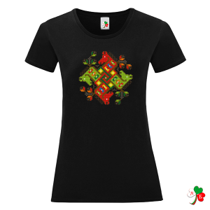 Дамска черна тениска с народни мотиви-  Кончета