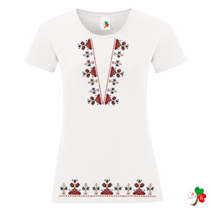 Дамска бяла тениска с мотиви на шевици