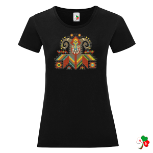 Черна дамска тениска с народни мотиви на шевици - Кукер