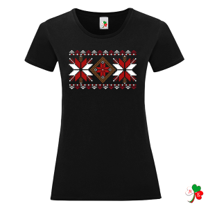 Дамска черна тениска с фолклорни мотиви на шевици