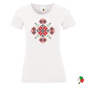 Бяла дамска тениска с народни мотиви