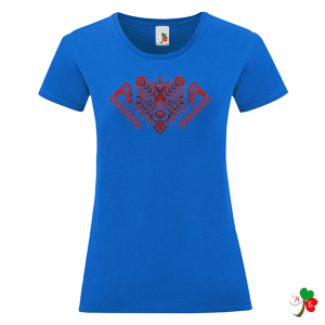 Цветни дамски тениски с народни мотиви на шевици - Болен здрав носи