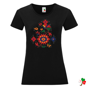 Черна дамска тениска с народни мотиви