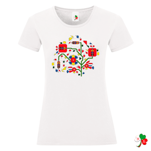 Дамска бяла тениска с народни мотиви на шевици