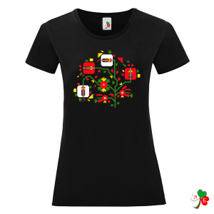 Дамска черна тениска с народни мотиви на шевици