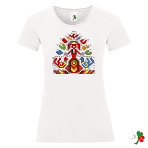 Дамска бяла тениска с народни мотиви на шевици