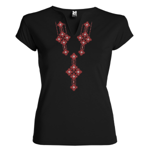 Висококачествена  черна дамска тениска с мотиви на шевици