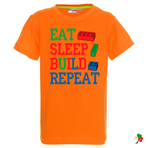 Цветна  детска тениска- Лего- Eat-Sleep-Biuld-Repead