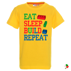 Цветна  детска тениска- Лего- Eat-Sleep-Biuld-Repead