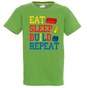 Цветна  детска тениска- Лего- Eat-Sleep-Biuld-Repead