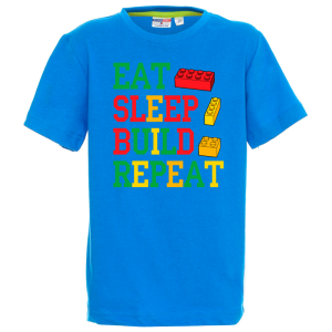 Цветна  детска тениска- Лего- Eat-Sleep-Biuld-Repead