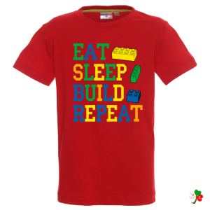 Цветна  детска тениска- Лего- Eat-Sleep-Biuld-Repead