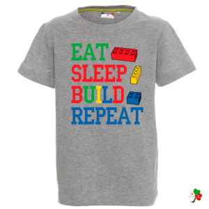 Цветна  детска тениска- Лего- Eat-Sleep-Biuld-Repead