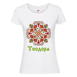 Бяла дамска тениска с шевица