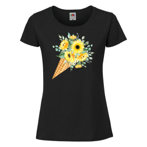 Черна дамска тениска - Цветя 10