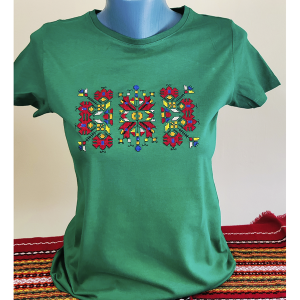 Дамска зелена тениска с бродерия 