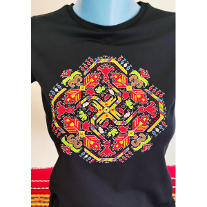 Дамска черна тениска с бродерия - Слънце