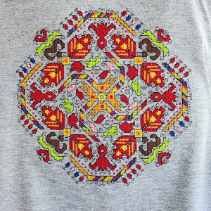 Мъжка сива тениска с бродерия - Слънце