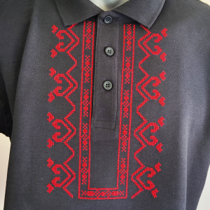 Черна  мъжка тениска с бродерия