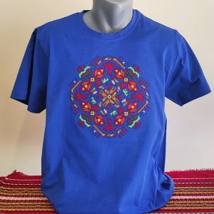 Мъжка синя тениска с бродерия - Слънце