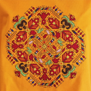 Мъжка оранжева тениска с бродерия - Слънце