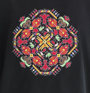 Мъжка  черна тениска с бродерия - Слънце