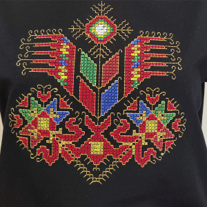 Дамска черна  тениска с бродерия - Дървото на живота