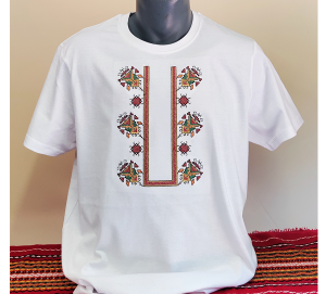 Мъжка  бяла тениска с бродерия 