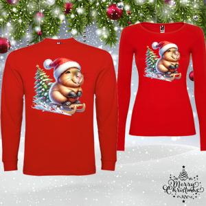 Комплект червени коледни блузи- Капибара
